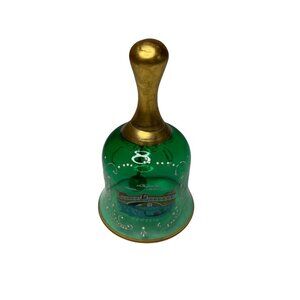 Murano Venetian Art Glass Bell Green Hand Painted Gondola River scene 4.75”